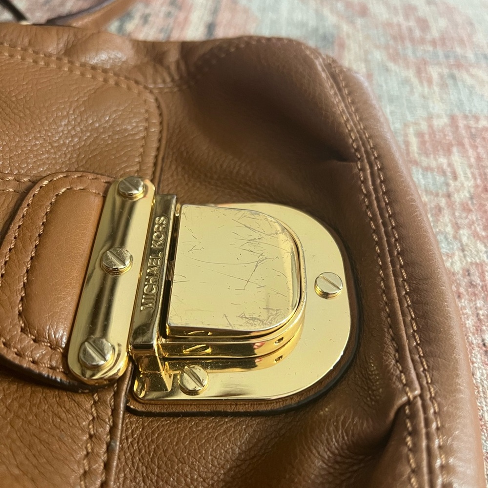 Michael Kors Cognac Brown Leather Crossbody with Gold Hardware - Picture 3 of 10